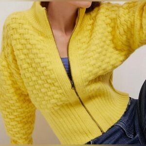 Maeve by Anthropologie Textured Chunky Knit Cropped Sweater Zip Cardigan Jacket